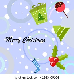 christmas card, candy fir gift christmas sock, vector background