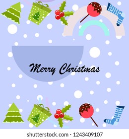 christmas card, candy fir gift christmas sock, vector background