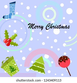 christmas card, candy fir gift christmas sock, vector background