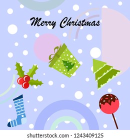 christmas card, candy fir gift christmas sock, vector background