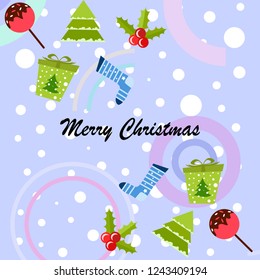 christmas card, candy fir gift christmas sock, vector background