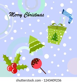 christmas card, candy fir gift christmas sock, vector background