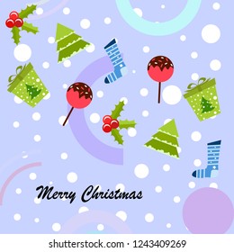 christmas card, candy fir gift christmas sock, vector background