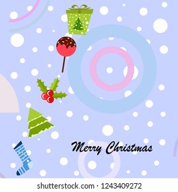 christmas card, candy fir gift christmas sock, vector background