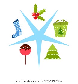 christmas card, candy fir gift christmas sock, vector background