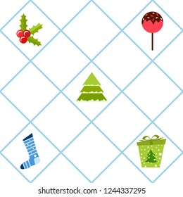christmas card, candy fir gift christmas sock, vector background