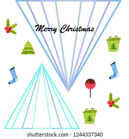 christmas card, candy fir gift christmas sock, vector background