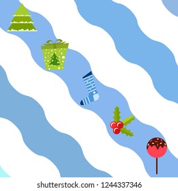 christmas card, candy fir gift christmas sock, vector background