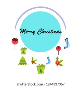 christmas card, candy fir gift christmas sock, vector background