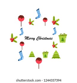 christmas card, candy fir gift christmas sock, vector background