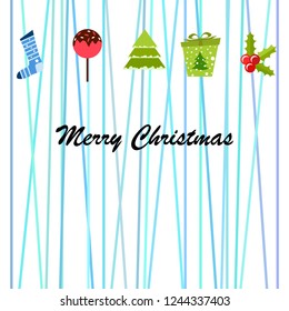 christmas card, candy fir gift christmas sock, vector background