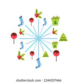christmas card, candy fir gift christmas sock, vector background