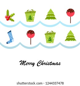 christmas card, candy fir gift christmas sock, vector background