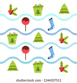 christmas card, candy fir gift christmas sock, vector background