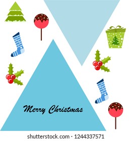 christmas card, candy fir gift christmas sock, vector background