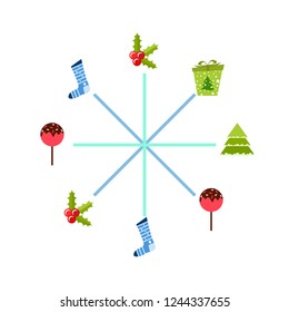 christmas card, candy fir gift christmas sock, vector background