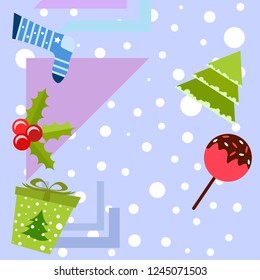 christmas card, candy fir gift christmas sock, vector background