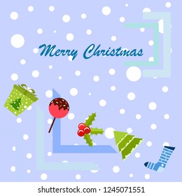 christmas card, candy fir gift christmas sock, vector background