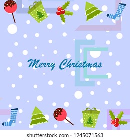 christmas card, candy fir gift christmas sock, vector background