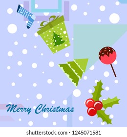 christmas card, candy fir gift christmas sock, vector background