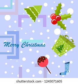 christmas card, candy fir gift christmas sock, vector background