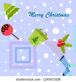 christmas card, candy fir gift christmas sock, vector background