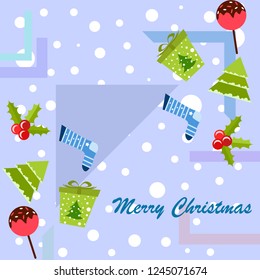 christmas card, candy fir gift christmas sock, vector background