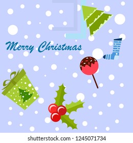 christmas card, candy fir gift christmas sock, vector background