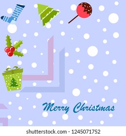 christmas card, candy fir gift christmas sock, vector background