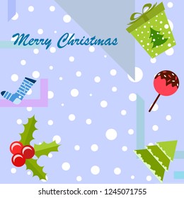 christmas card, candy fir gift christmas sock, vector background