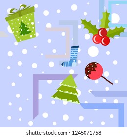 christmas card, candy fir gift christmas sock, vector background