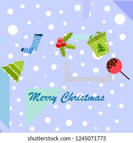 christmas card, candy fir gift christmas sock, vector background
