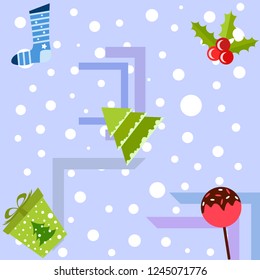 christmas card, candy fir gift christmas sock, vector background