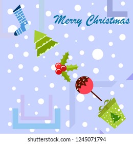 christmas card, candy fir gift christmas sock, vector background