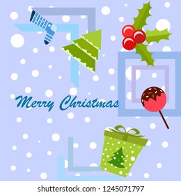 christmas card, candy fir gift christmas sock, vector background