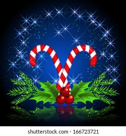 Christmas card with candy and spruce