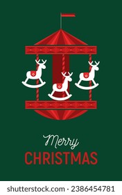 Christmas card with carousel with deers