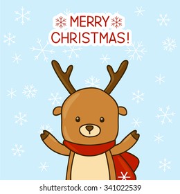 Christmas card with cartoon deer