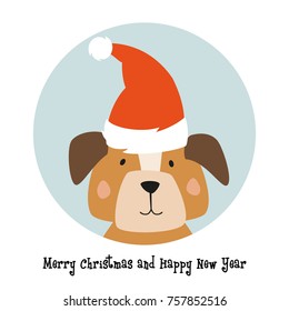 Christmas card with cartoon dog. Vector illustration.