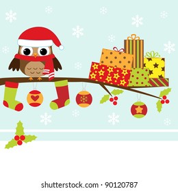 Christmas Card With Cartoon Owl