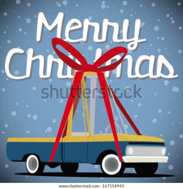 christmas card with
cartoon pickup truck