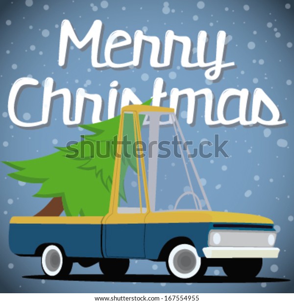 christmas card with\
cartoon pickup truck