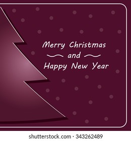 Christmas card with a carved Christmas tree; paper tree design greeting card, vector illustration;