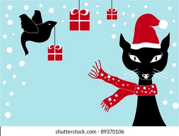 Christmas card with a cat