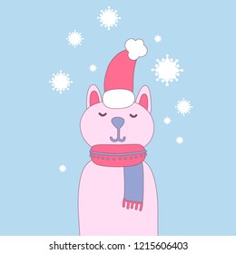 Christmas Card with Cat, Vector Illustration
