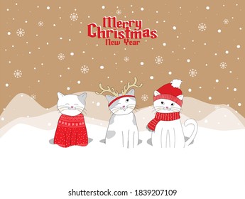 Christmas card with cats. Happy New Year. Merry Christmas.