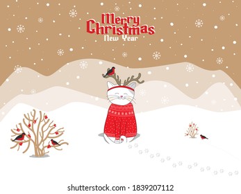 Christmas card with cats. Happy New Year. Merry Christmas.