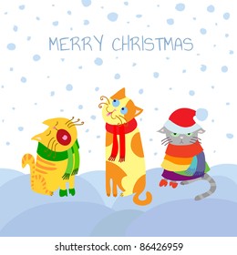 Christmas card with cats in snow