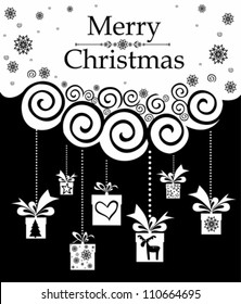 Christmas card. Celebration background with gift boxes and place for your text. vector illustration