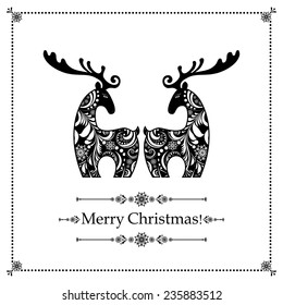 Christmas card. Celebration background with gift deers and place for your text. vector illustration 